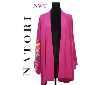 NWT Natori Magenta Open Cardigan with Floral Sleeves Size 2X